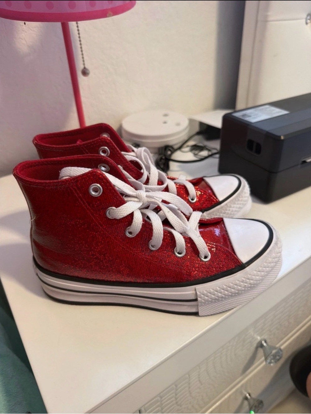 Kids Red High-Top Glitter Sneakers